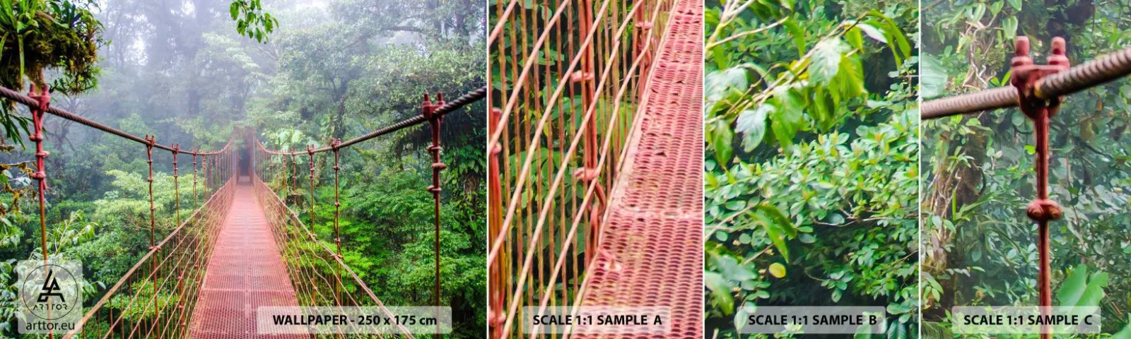 Campione di Fotomurale Adesivo Deluxe Sticker - Sospeso sopra gli alberi - Paesaggio, Giungla, Costa Rica - 100x30 cm