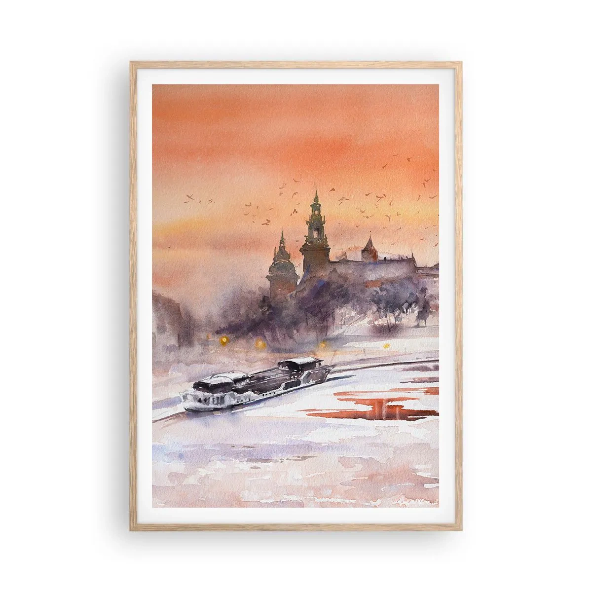 Poster in cornice rovere chiaro - Tramonto reale - 70x100 cm