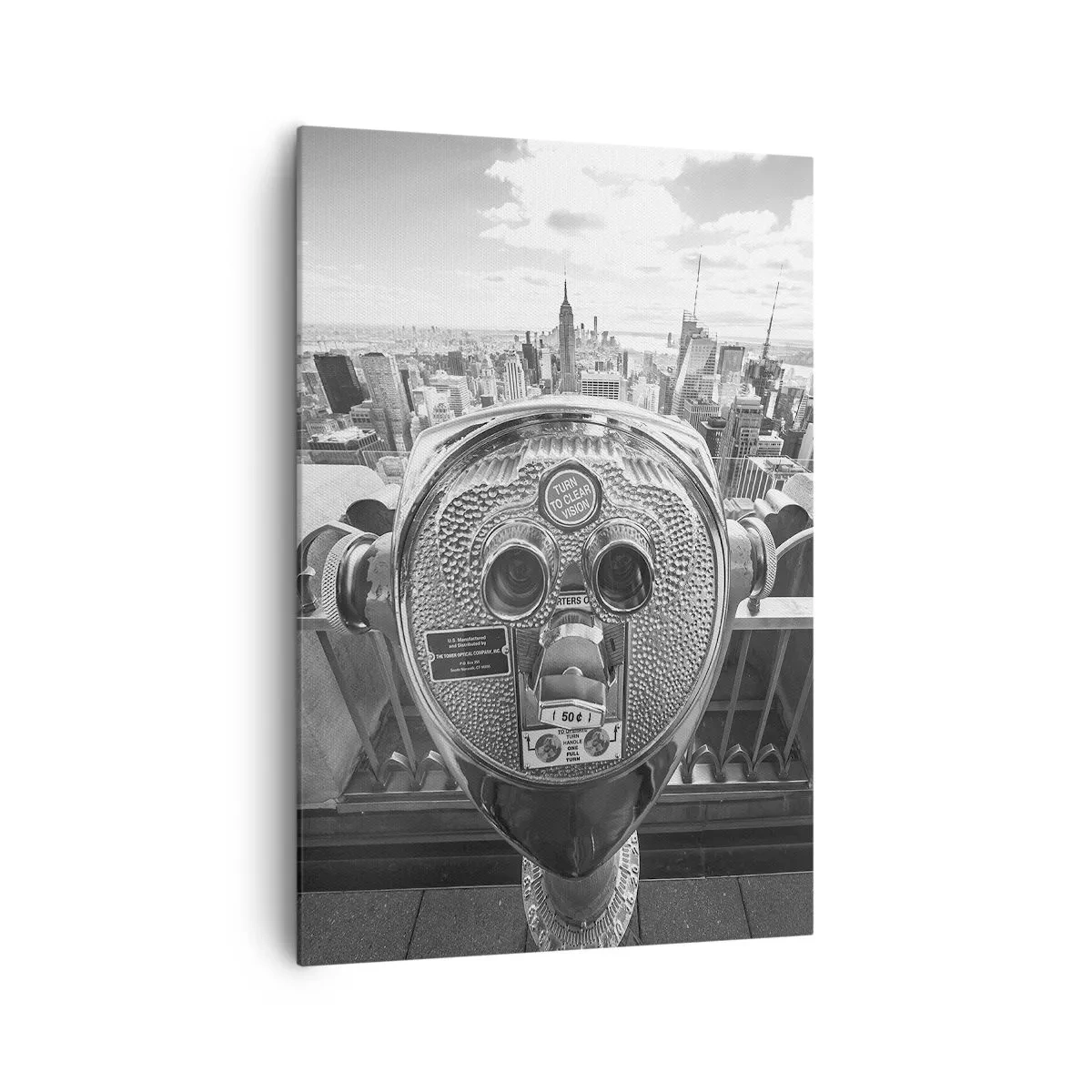 Quadro su tela - Stampe su Tela - Vista monocromatica attraverso il telescopio del panorama della città - 70x100cm - Il centro del mondo - Decorazione murale moderna per soggiorno e camera da letto ARTTOR