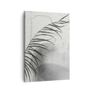 Quadro su tela - Stampe su Tela - Un delicato motivo a foglie di palma su uno sfondo chiaro in stile scandinavo. - 50x70cm - La delicata esoticità della natura - Decorazione murale moderna per soggiorno e camera da letto ARTTOR
