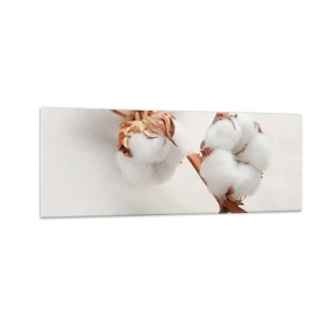 Quadro su vetro - Un rametto di cotone su uno sfondo sottile - 140x50cm - Semplicemente un abbraccio - Decorazione murale moderna per soggiorno e camera da letto ARTTOR