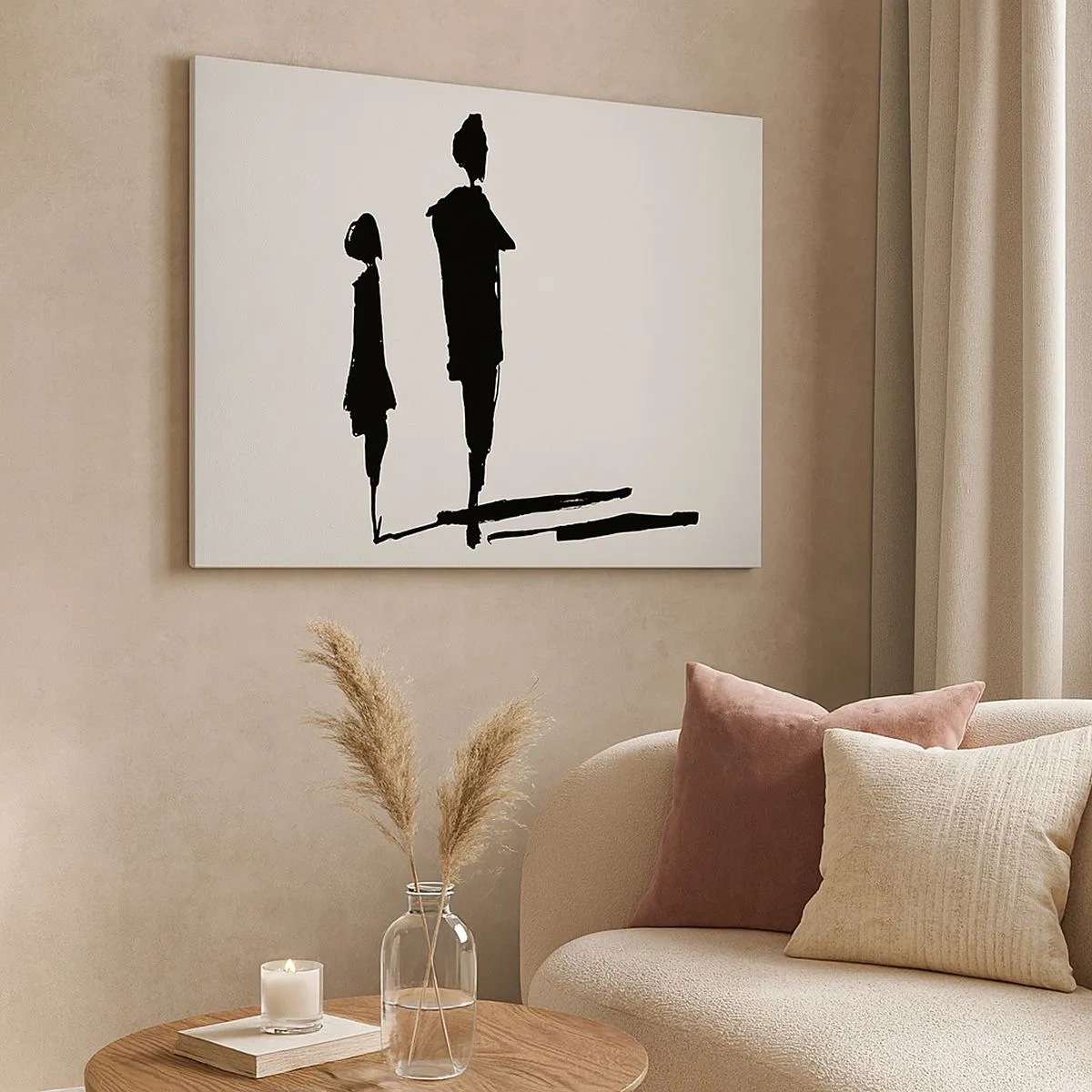 Quadro su tela - Stampe su Tela - Silhouette di due persone in nero su sfondo chiaro - 70x50cm - Sicuramente insieme? - Decorazione murale moderna per soggiorno e camera da letto ARTTOR