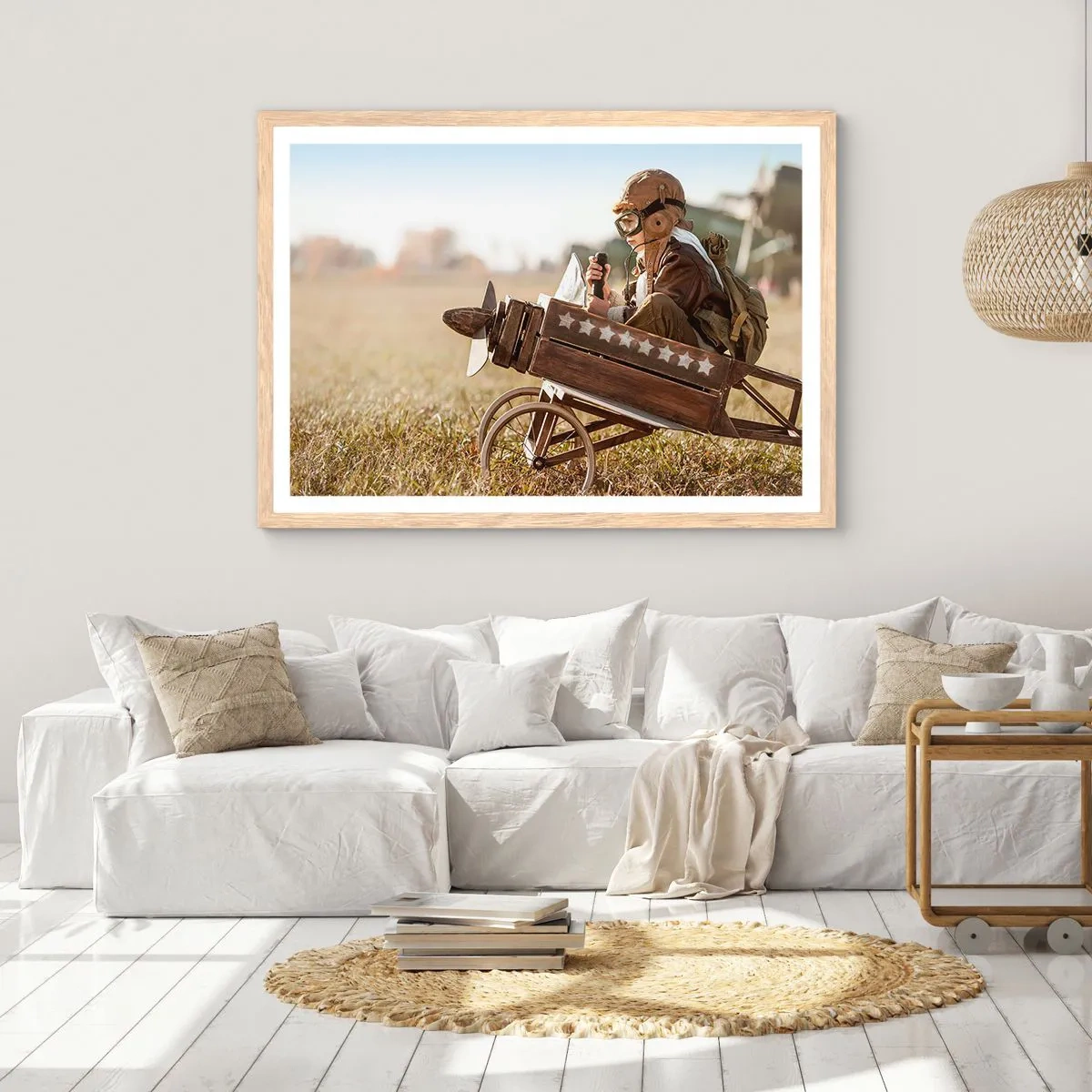 Poster in cornice rovere chiaro - Decollo verso i sogni - 50x40 cm