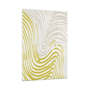 Quadro su vetro - Linee organiche nei toni del beige e del lime su sfondo bianco - 50x70cm - Composizione con lieve deflessione - Decorazione murale moderna per soggiorno e camera da letto ARTTOR