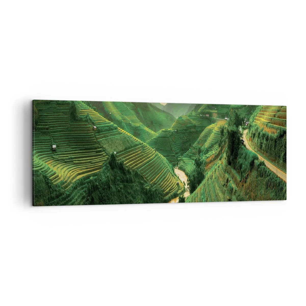 Quadro su tela - Stampe su Tela - Pittoresche terrazze di riso in una valle verde illuminata dal sole al tramonto - 140x50cm - Valle del Vietnam - Decorazione murale moderna per soggiorno e camera da letto ARTTOR