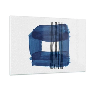 Quadro su vetro - Astrazione moderna nei toni del blu - 120x80cm - Composizione blu e nera - Decorazione murale moderna per soggiorno e camera da letto ARTTOR