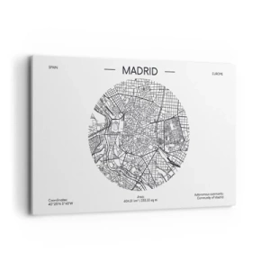 Quadro su tela - Stampe su Tela - Mappa di Madrid in stile minimalista in bianco e nero - 120x80cm - Anatomia di Madrid - Decorazione murale moderna per soggiorno e camera da letto ARTTOR