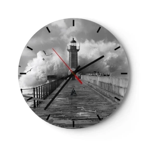 Orologio da parete - Orologio in Vetro - Un faro sullo sfondo di onde agitate e gabbiani - 30x30cm - Senza paura - Decorazione murale moderna per soggiorno, cucina e camera da letto ARTTOR