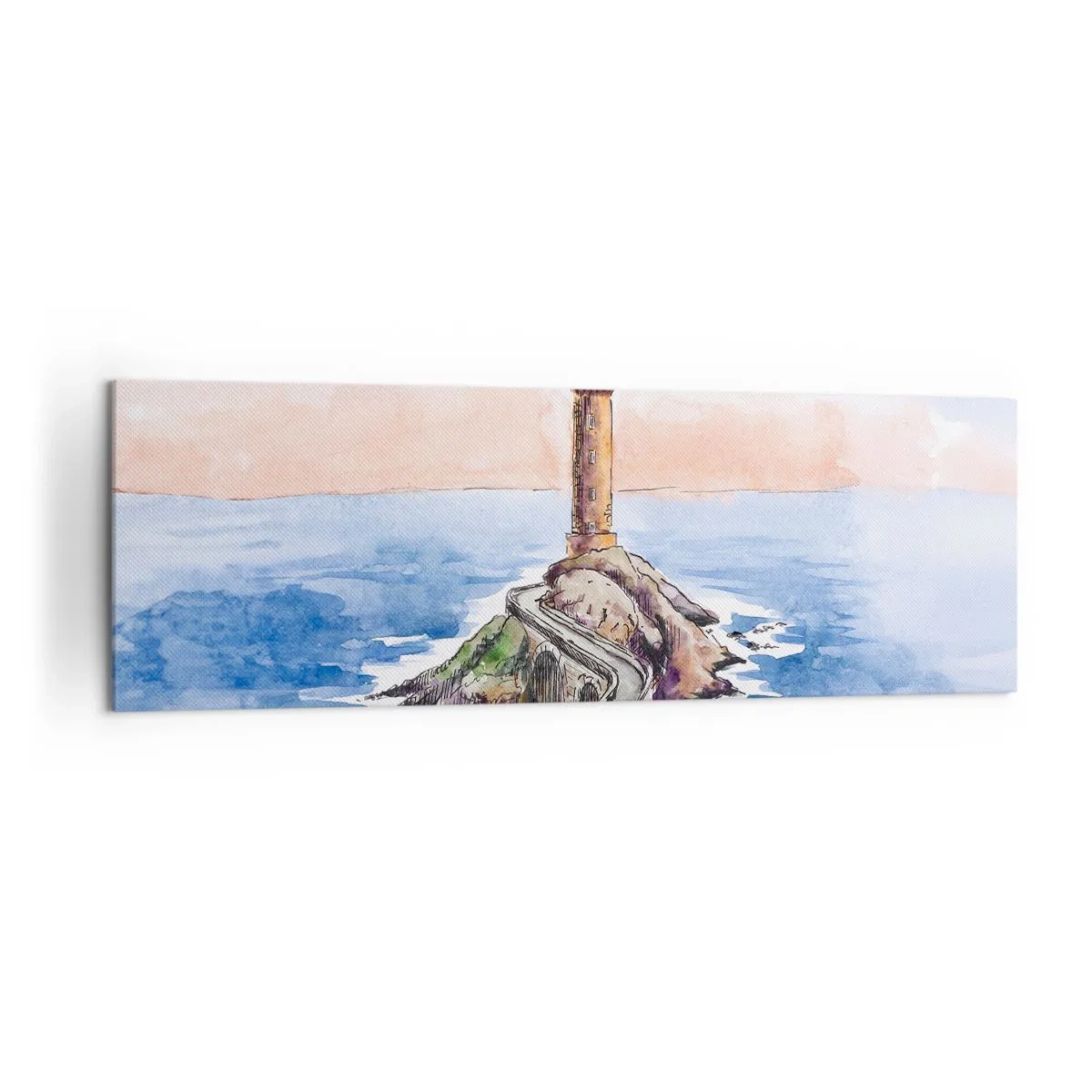 Quadro su tela - Stampe su Tela - Un faro su una costa rocciosa - 160x50cm - Rivolto verso il mare - Decorazione murale moderna per soggiorno e camera da letto ARTTOR