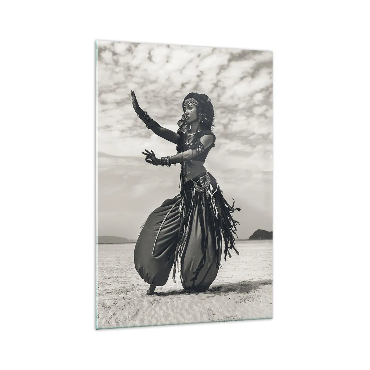 Quadro su vetro - Ballerina esotica sullo sfondo del deserto - 70x100cm - Il ballo delle isole del sud - Decorazione murale moderna per soggiorno e camera da letto ARTTOR