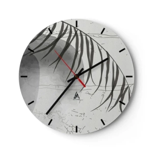 Orologio da parete - Orologio in Vetro - Palma in bianco e nero con ombra lunare su sfondo di cemento - 30x30cm - La delicata esoticità della natura - Decorazione murale moderna per soggiorno, cucina e camera da letto ARTTOR
