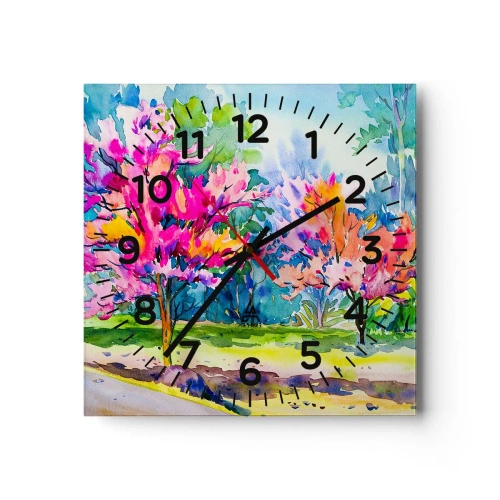 Orologio da parete - Orologio in Vetro - Giardino multicolore nella luce della primavera - 40x40 cm