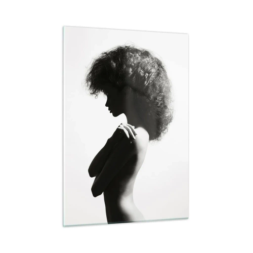 Quadro su vetro - Nudo femminile in luce contrastante in bianco e nero - 50x70cm - Come un fiore su un gambo snello - Decorazione murale moderna per soggiorno e camera da letto ARTTOR