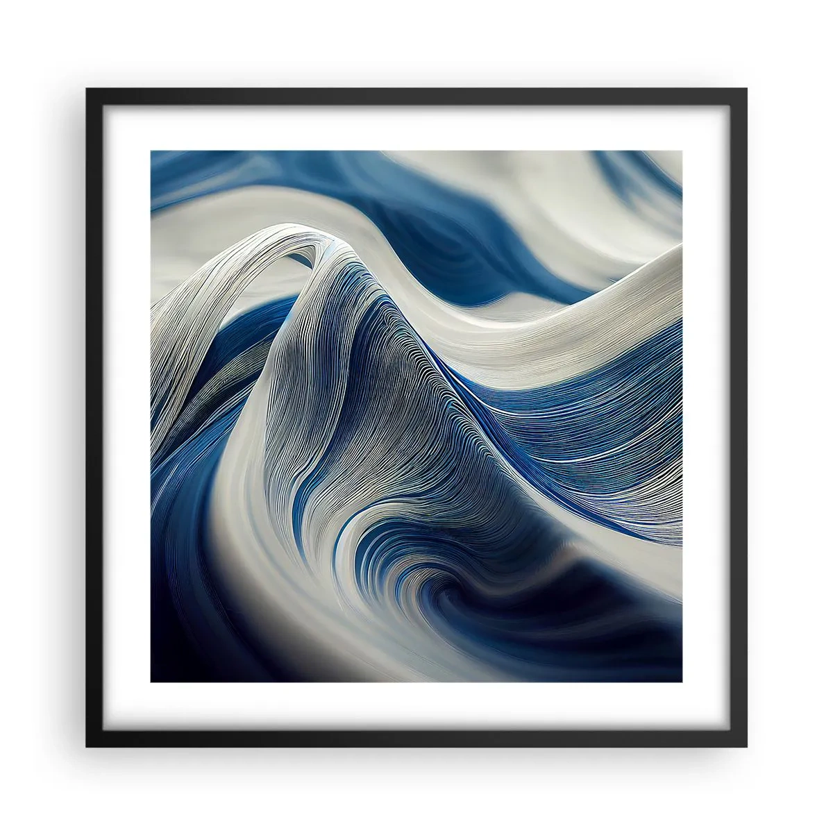 Poster in cornice nera - Fluidità di blu e di bianco - 50x50 cm