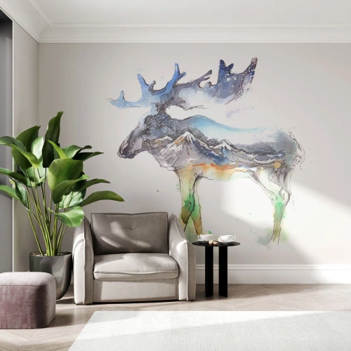 Fotomurali Premium Canvas - Il protagonista dei racconti invernali - Astrazione, Alce, Montagne - 350x256 cm