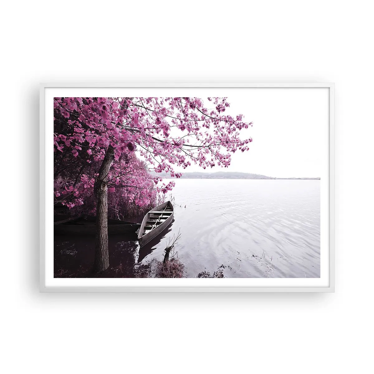 Poster in cornice bianca - Nel silenzio rosa - 100x70 cm