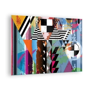 Quadro su vetro - Astrazione geometrica con una varietà di forme e colori - 70x50cm - Geometrico e organico - Decorazione murale moderna per soggiorno e camera da letto ARTTOR
