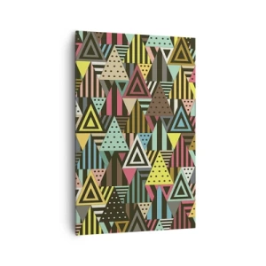 Quadro su tela - Stampe su Tela - Motivo geometrico colorato con triangoli e linee - 80x120cm - Al ritmo di tre - Decorazione murale moderna per soggiorno e camera da letto ARTTOR