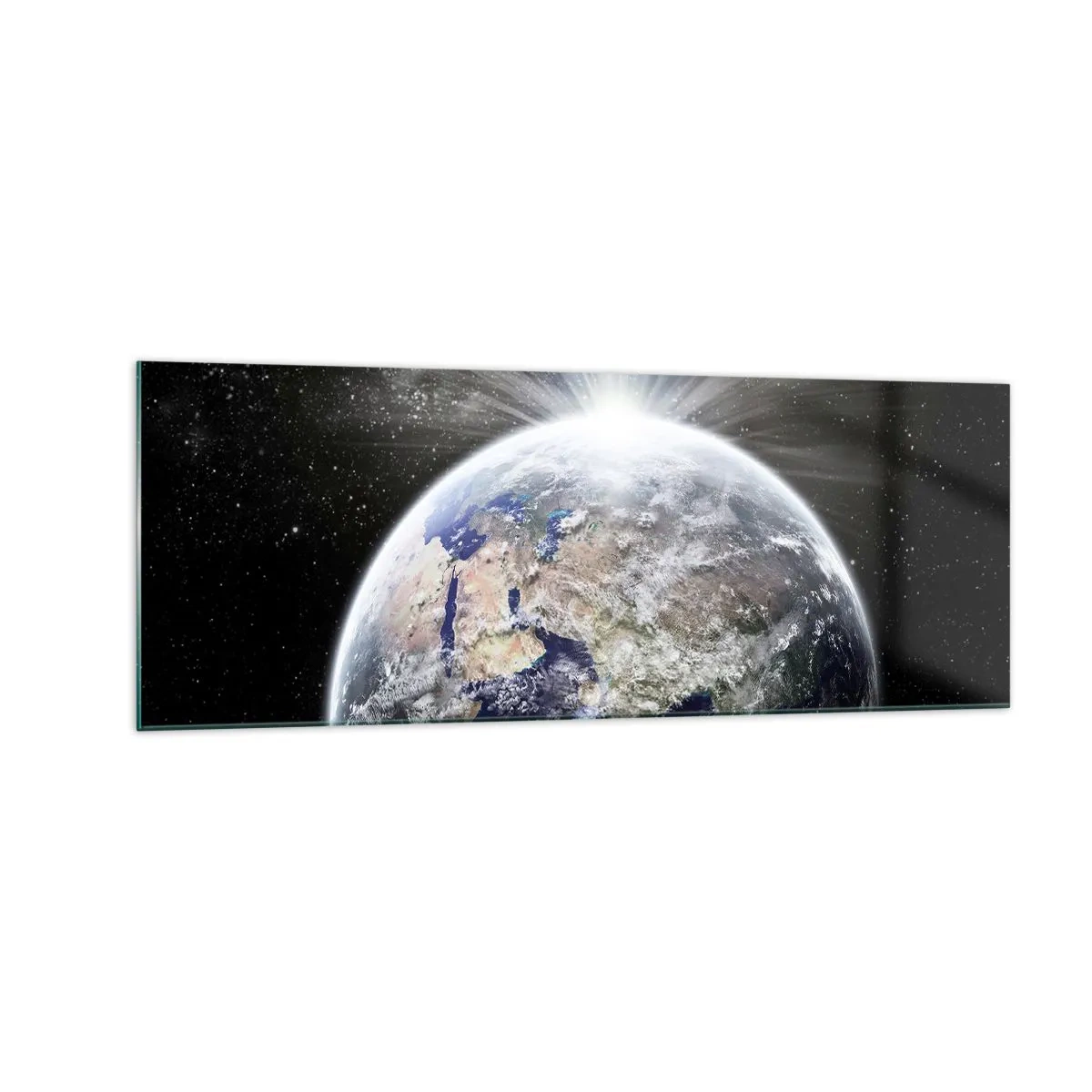 Quadro su vetro - Terra e Luna illuminate dal bagliore dello spazio - 140x50cm - In pieno splendore - Decorazione murale moderna per soggiorno e camera da letto ARTTOR