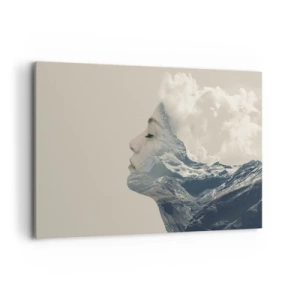 Quadro su tela - Stampe su Tela - Silhouette di una donna con un paesaggio montano sullo sfondo - 120x80cm - La bellezza degli elementi - Decorazione murale moderna per soggiorno e camera da letto ARTTOR