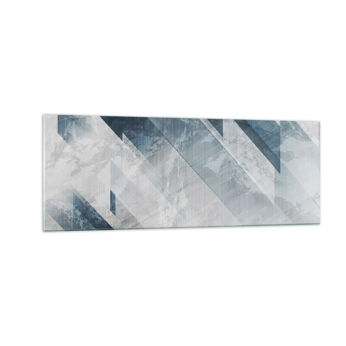 Quadro su vetro - Linee astratte in tonalità di grigio e blu - 140x50cm - Composizione spaziale: movimento in grigio - Decorazione murale moderna per soggiorno e camera da letto ARTTOR
