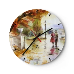 Orologio da parete - Orologio in Vetro - Una passeggiata autunnale nel parco dipinta ad acquerello - 30x30cm - Autunno romantico nel parco - Decorazione murale moderna per soggiorno, cucina e camera da letto ARTTOR