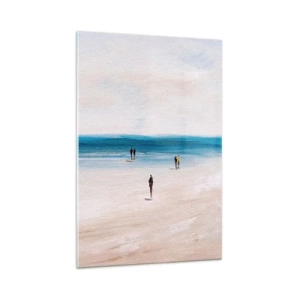 Quadro su vetro - Una spiaggia con persone sullo sfondo di un mare calmo - 70x100cm - Un bisogno naturale - Decorazione murale moderna per soggiorno e camera da letto ARTTOR