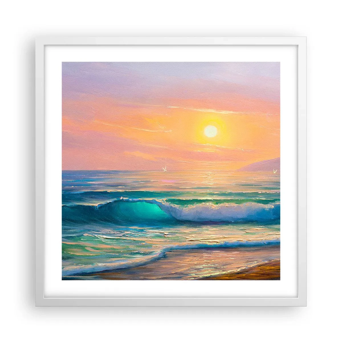 Poster in cornice bianca - Il canto turchese delle onde - 50x50 cm