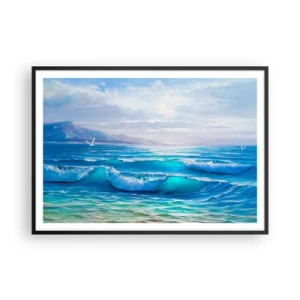 Poster in cornice nera - Un pittoresco paesaggio marino con onde e cielo azzurro - 100x70cm - Porta sollievo - Decorazione murale moderna per soggiorno e camera da letto ARTTOR