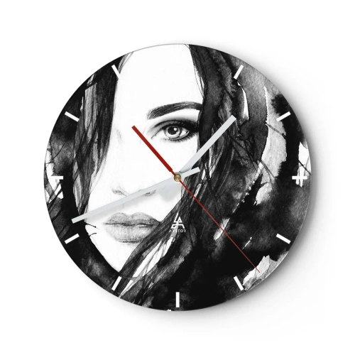 Orologio da parete - Orologio in Vetro - Ritratto di donna in bianco e nero con stile acquerello - 30x30cm - Ritratto di donna in bianco e nero - Decorazione murale moderna per soggiorno, cucina e camera da letto ARTTOR