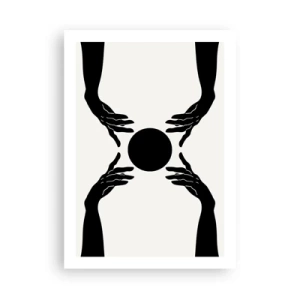 Poster - Grafica in bianco e nero di una mano con una palla - 50x70cm - Segno misterioso - Decorazione murale moderna per soggiorno e camera da letto ARTTOR