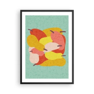 Poster in cornice nera - Illustrazione colorata di pere su sfondo turchese - 50x70cm - Assaggia il sole estivo - Decorazione murale moderna per soggiorno e camera da letto ARTTOR