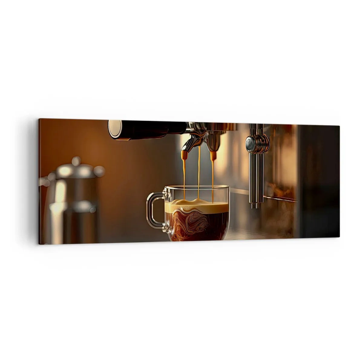 Quadro su tela - Stampe su Tela - Macchina da caffè con una tazza di espresso aromatico - 140x50cm - Miscela sensuale - Decorazione murale moderna per soggiorno e camera da letto ARTTOR