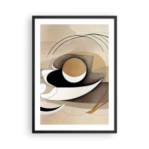 Poster in cornice nera - Astrazione minimalista nei toni del beige e del nero - 50x70cm - Composizione: l'essenza delle cose - Decorazione murale moderna per soggiorno e camera da letto ARTTOR