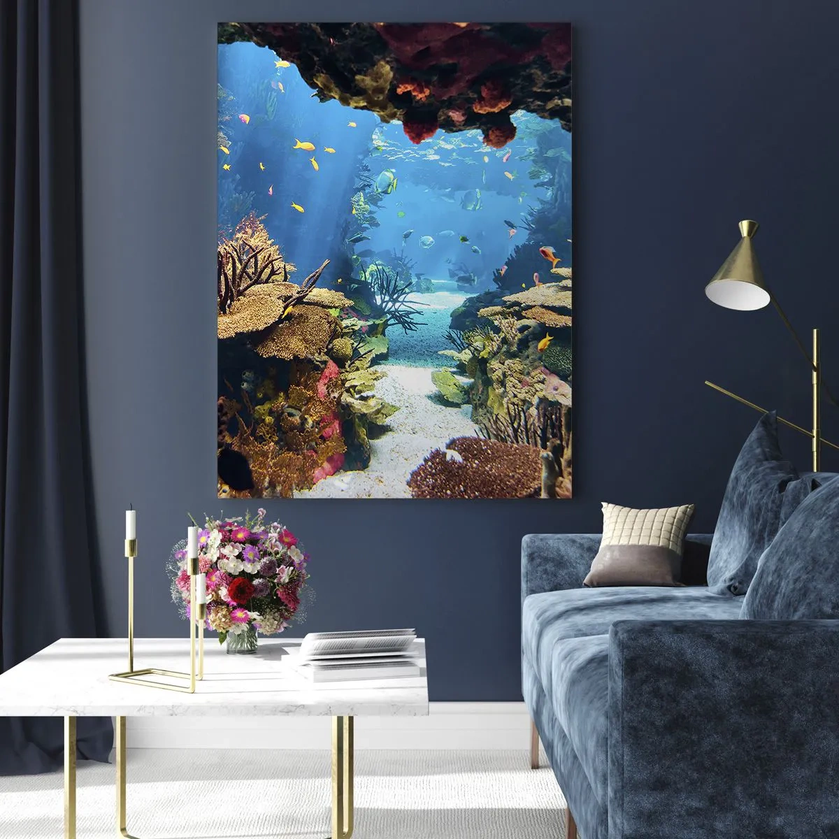Quadro su vetro - Mondo sottomarino con barriera corallina e pesci - 70x100cm - Non lo avresti neanche sognato - Decorazione murale moderna per soggiorno e camera da letto ARTTOR