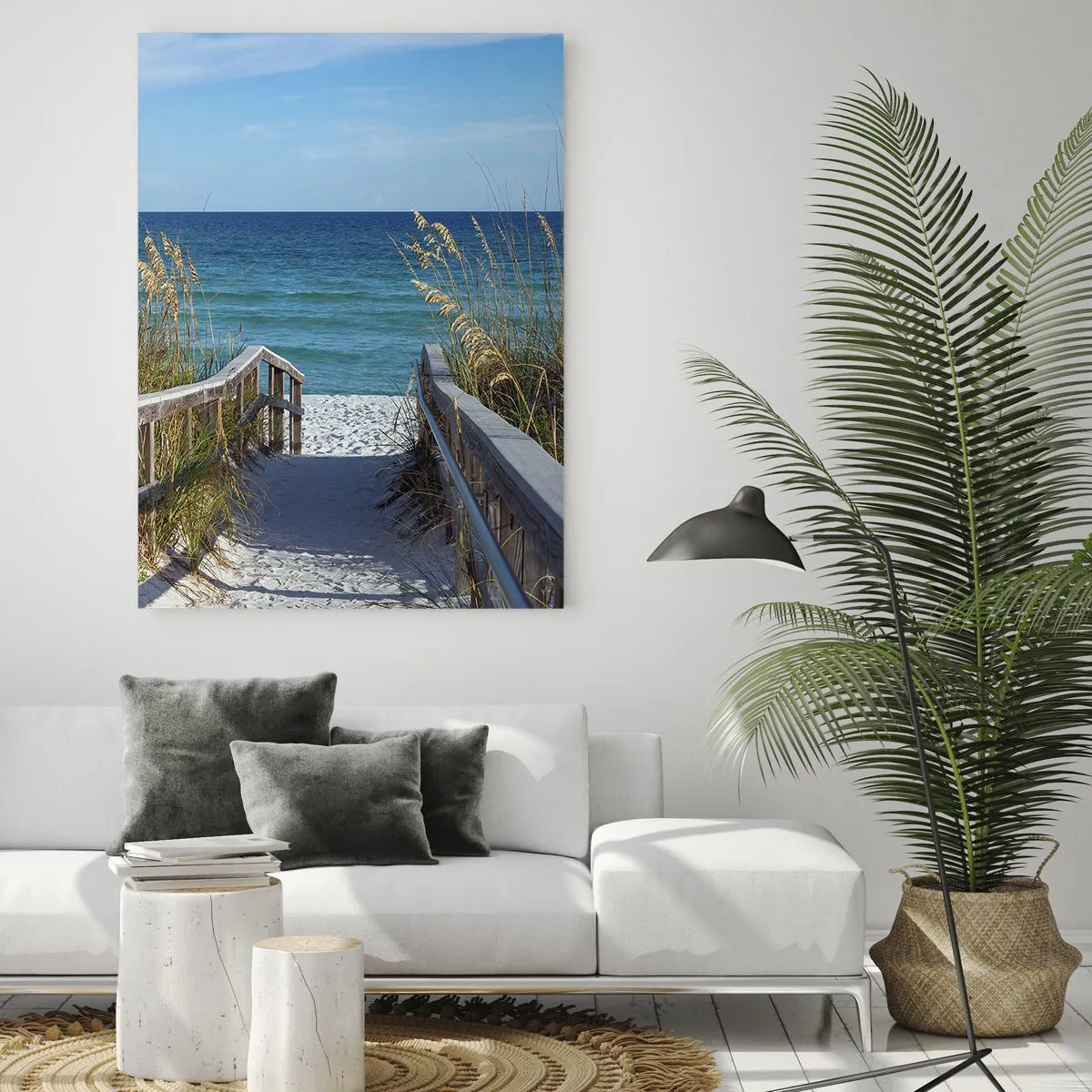 Quadro su vetro - Sentiero per la spiaggia con vista mare - 50x70cm - Al sole, al vento - Decorazione murale moderna per soggiorno e camera da letto ARTTOR