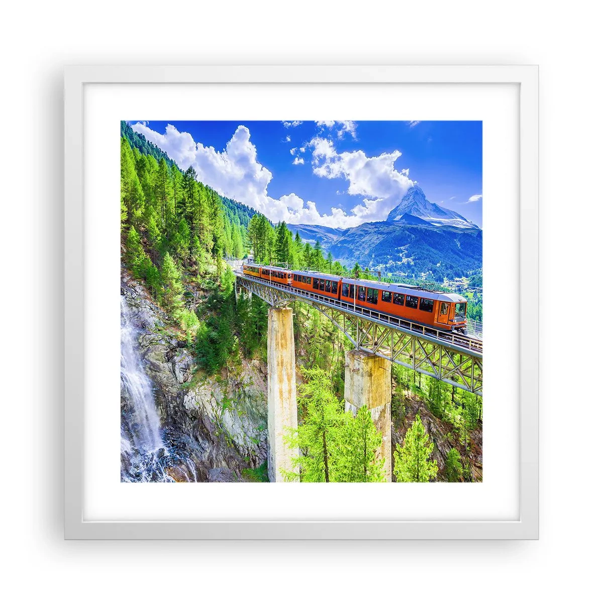 Poster in cornice bianca - Ferrovia alpina - 40x40 cm