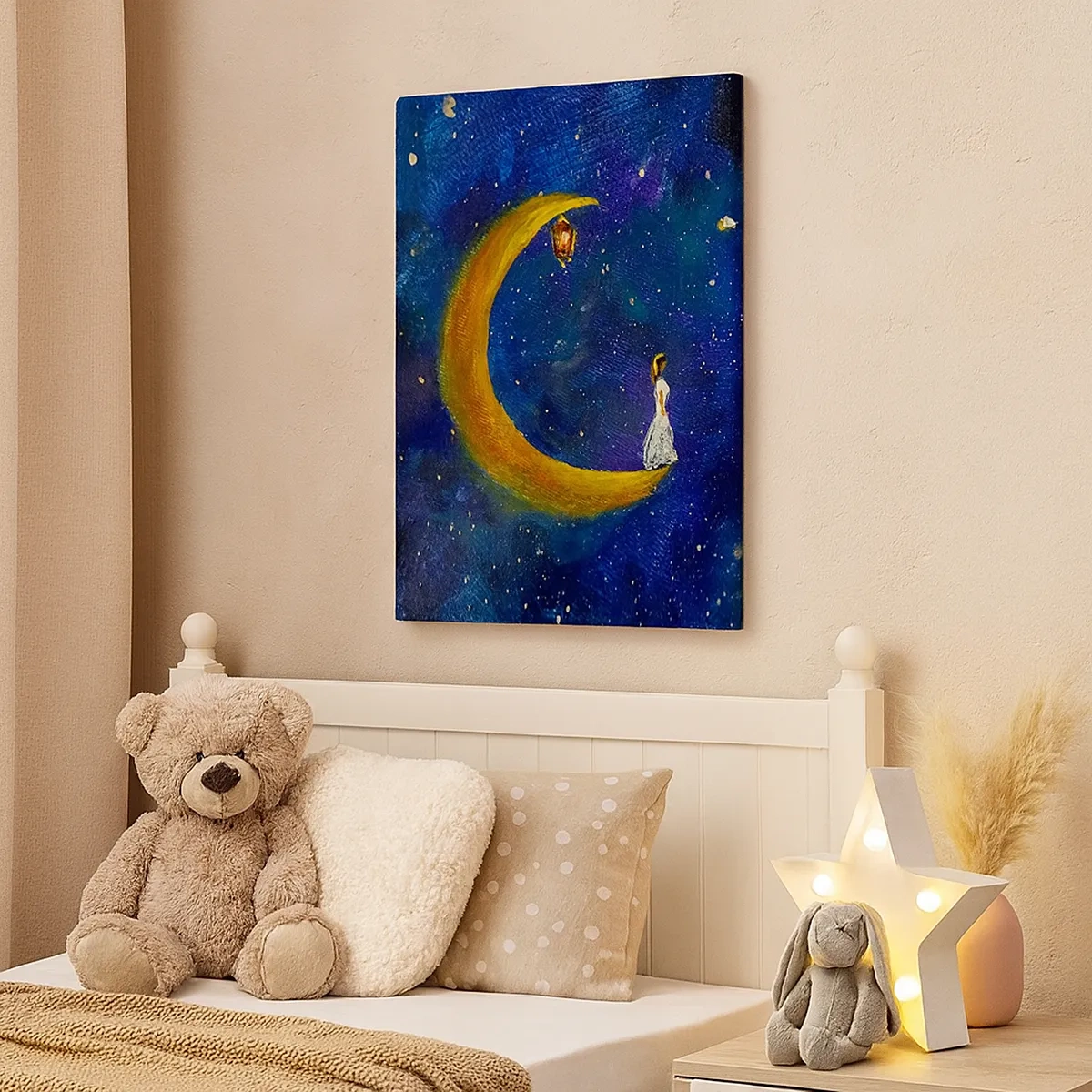Quadro su tela - Stampe su Tela - Una ragazza in piedi sulla luna in un cielo stellato - 50x70cm - Il richiamo del mondo - Decorazione murale moderna per soggiorno e camera da letto ARTTOR