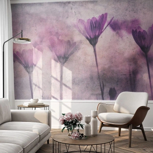 Fotomurali Premium Sand - Delicati fiori viola su uno sfondo strutturato - 100x70cm - Il sogno dei fiori - Decorazione murale moderna per soggiorno e camera da letto ARTTOR