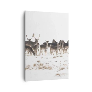 Quadro su tela - Stampe su Tela - Un branco di cervi su uno sfondo innevato - 70x100cm - Tra poco è Natale? - Decorazione murale moderna per soggiorno e camera da letto ARTTOR