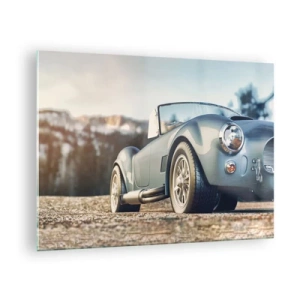 Quadro su vetro - Un'auto sportiva con le montagne sullo sfondo - 70x50cm - Perché lo stile è importante - Decorazione murale moderna per soggiorno e camera da letto ARTTOR