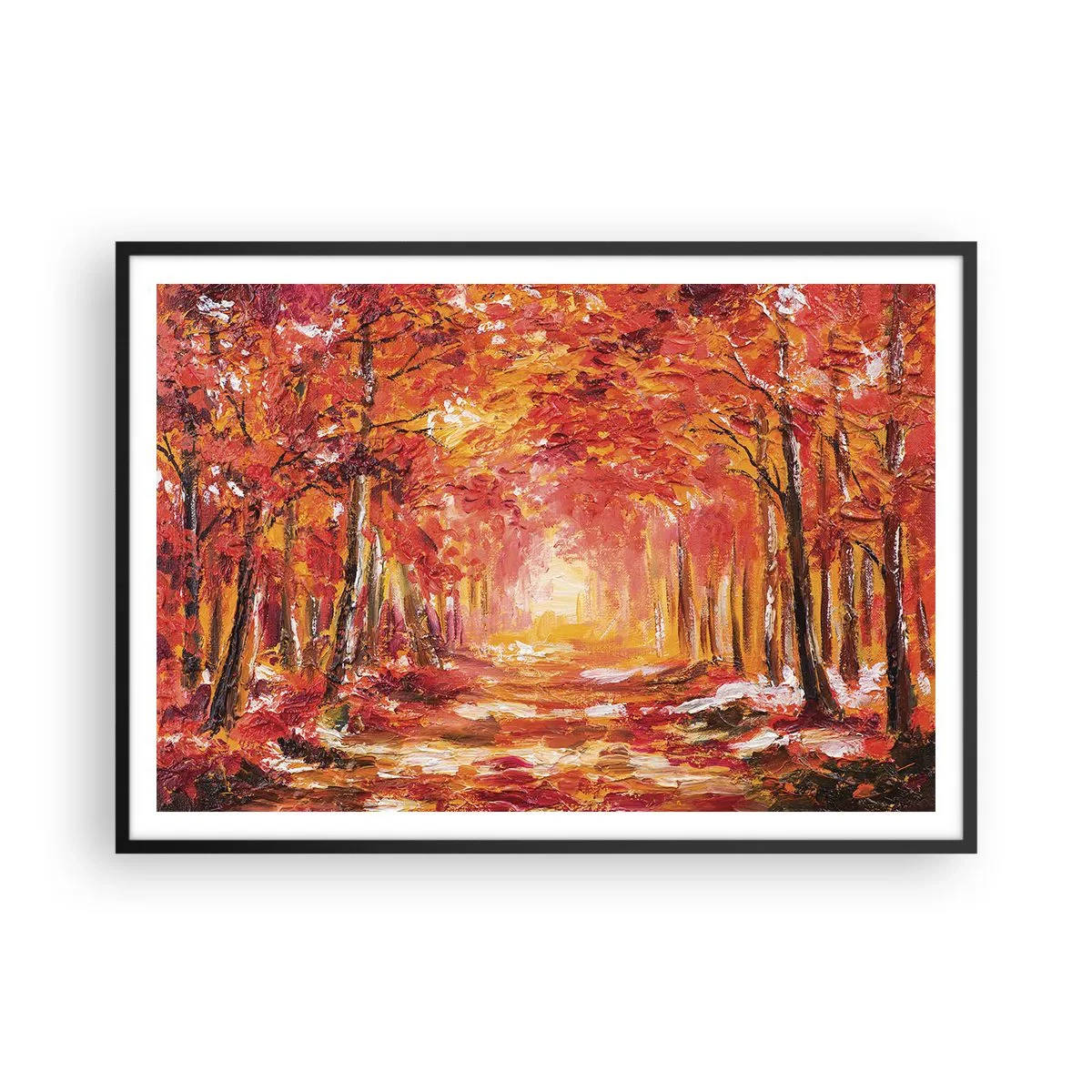 Poster in cornice nera - Foresta autunnale nei toni del rame e dell'oro - 100x70cm - Foresta di rame - Decorazione murale moderna per soggiorno e camera da letto ARTTOR