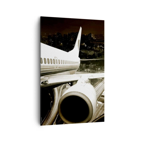 Quadro su tela - Stampe su Tela - Un aereo sopra una città notturna con autostrade illuminate - 80x120cm - Volare di notte - Decorazione murale moderna per soggiorno e camera da letto ARTTOR