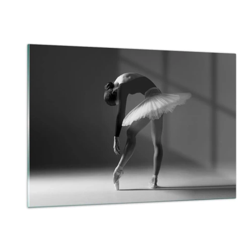 Quadro su vetro - Silhouette in bianco e nero di una ballerina in una posa aggraziata - 120x80cm - Bella ballerina - Decorazione murale moderna per soggiorno e camera da letto ARTTOR