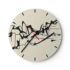 Orologio da parete - Orologio in Vetro - Linee nere astratte su uno sfondo color crema che ricordano un paesaggio. - 30x30cm - Forse è un paesaggio - Decorazione murale moderna per soggiorno, cucina e camera da letto ARTTOR