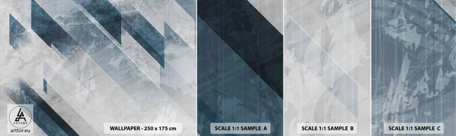 Campione di Fotomurale Adesivo Deluxe Sticker - Composizione spaziale: movimento in grigio - Astrazione, Pezzo, Modello moderno - 100x30 cm