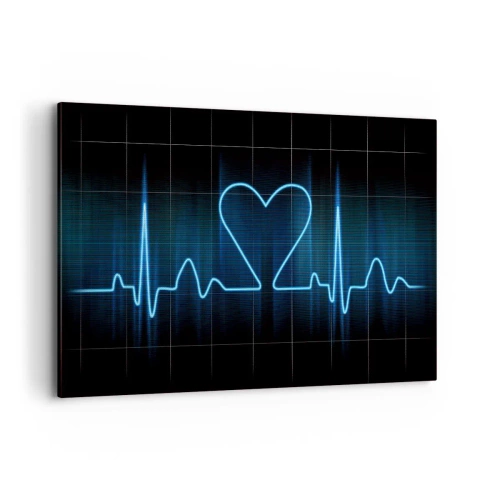 Quadro su tela - Stampe su Tela - Un'ancora di salvezza con un cuore su uno sfondo di monitoraggio medico nei toni del blu. - 120x80cm - Al ritmo del cuore - Decorazione murale moderna per soggiorno e camera da letto ARTTOR