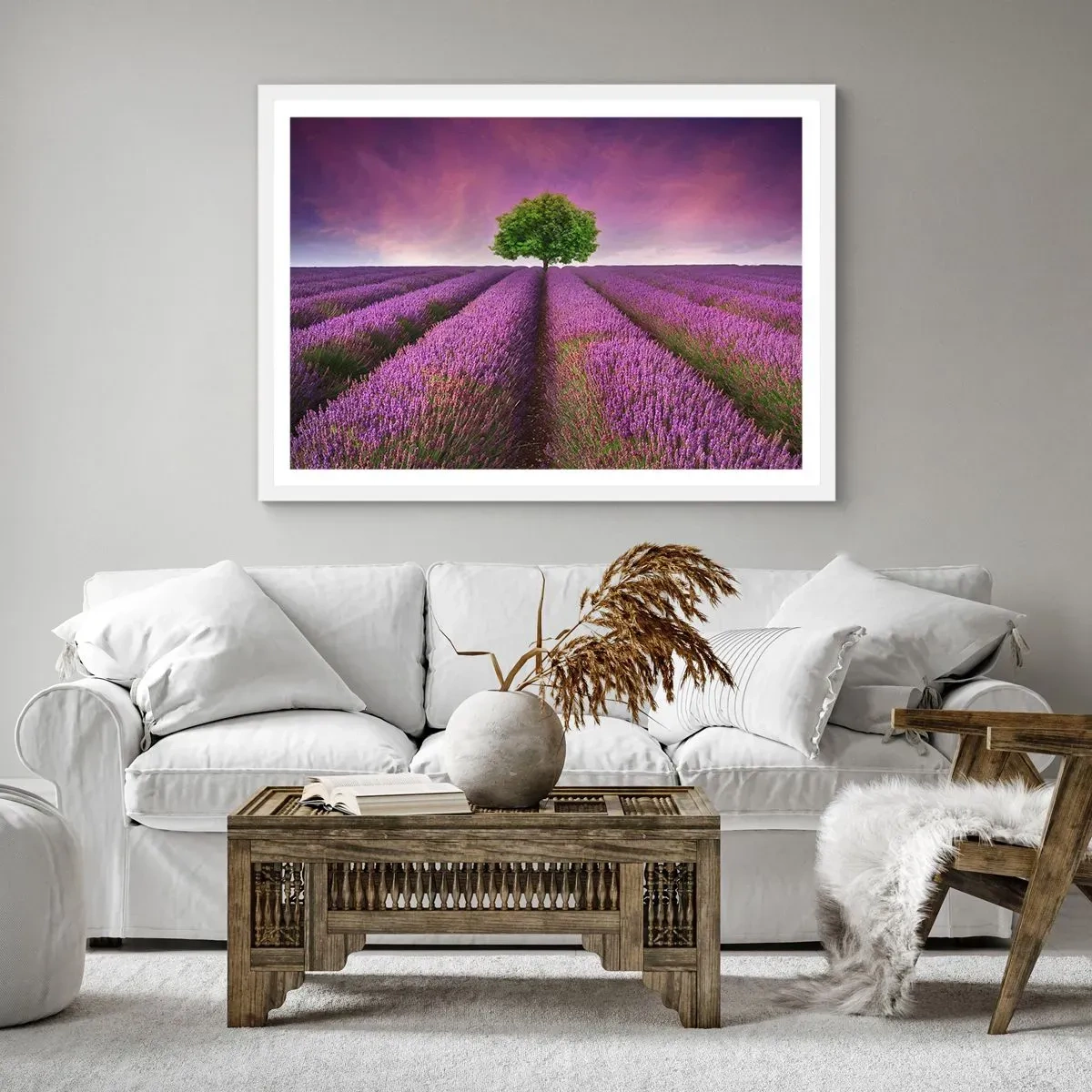 Poster in cornice bianca - Sui campi di lavanda - 91x61 cm
