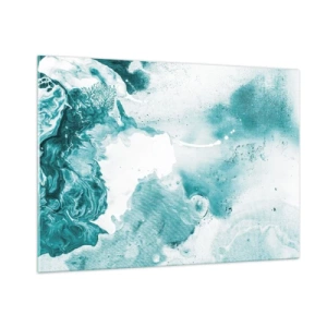 Quadro su vetro - Pozze astratte di blu su uno sfondo di vetro - 100x70cm - Palude blu - Decorazione murale moderna per soggiorno e camera da letto ARTTOR