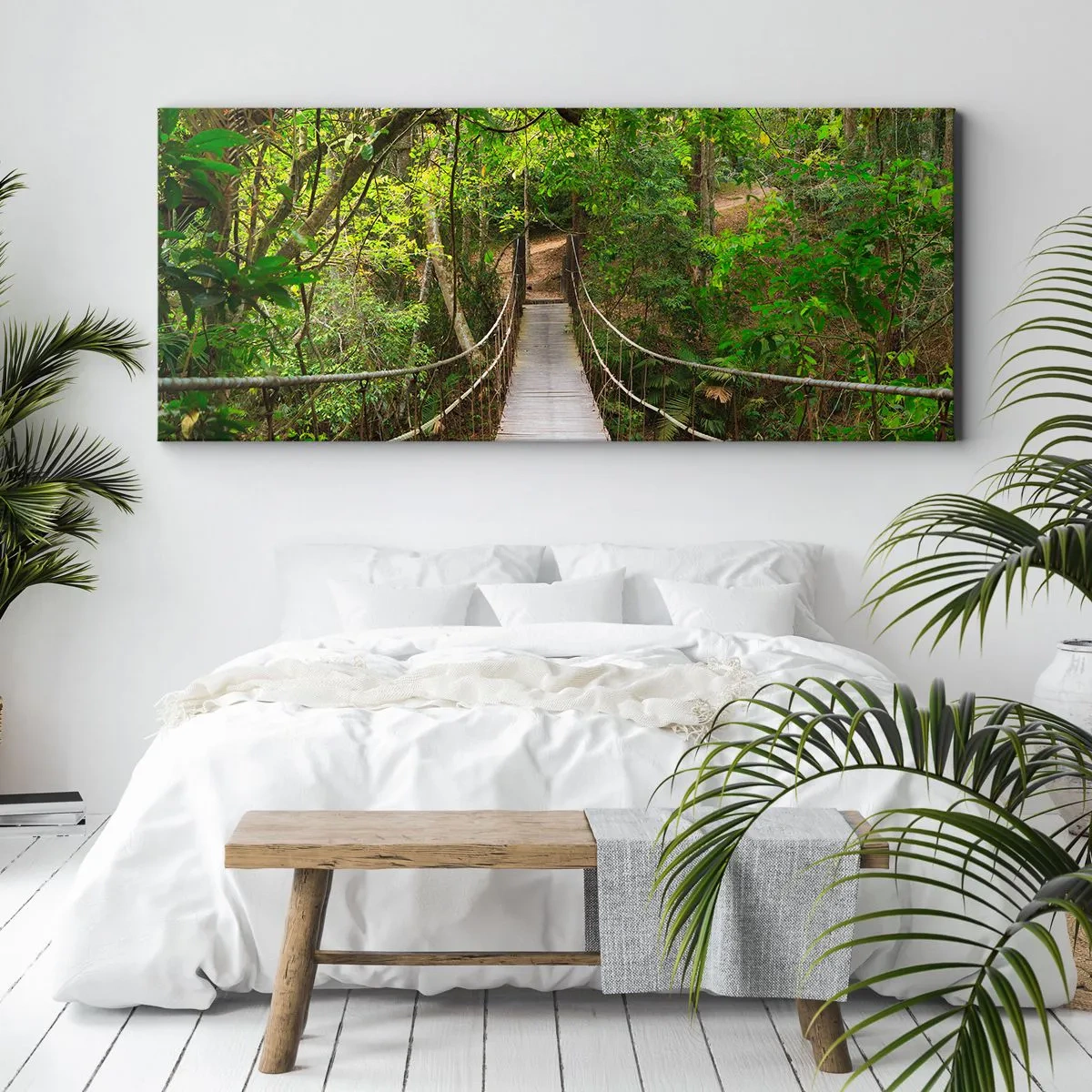 Quadro su tela - Stampe su Tela - Un ponte sospeso circondato da una foresta pluviale verde - 160x50cm - Perché nel giardino crescono i rampicanti - Decorazione murale moderna per soggiorno e camera da letto ARTTOR